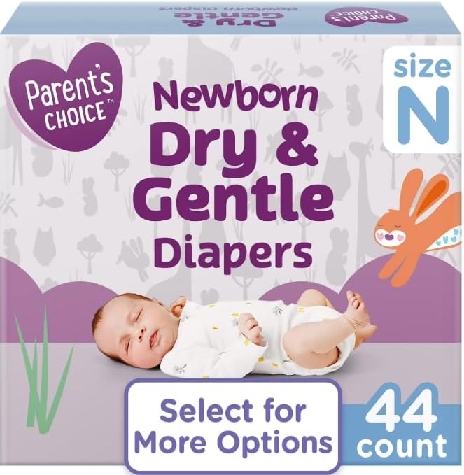 Dry & Gentle Diapers Size NB, 44 Count Pack of 2, Newborn, White